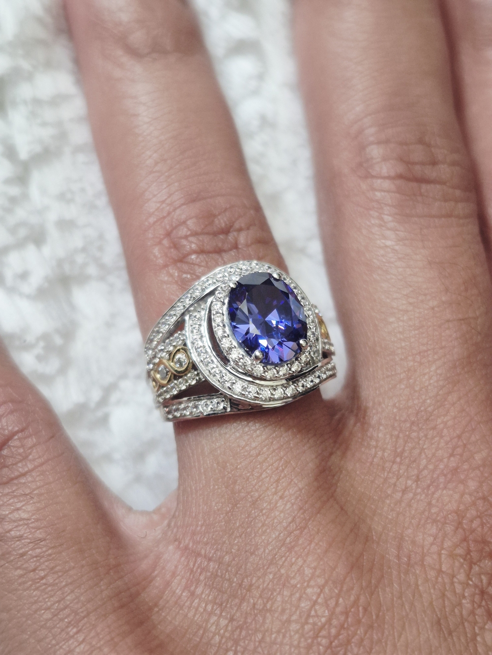Sterling Silver Tanzanite & Cz Halo Cocktail Ring - Picture 8 of 10